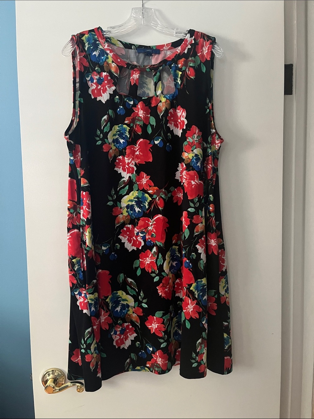 Floral Sleeveless A-Line Dress in Black and Red